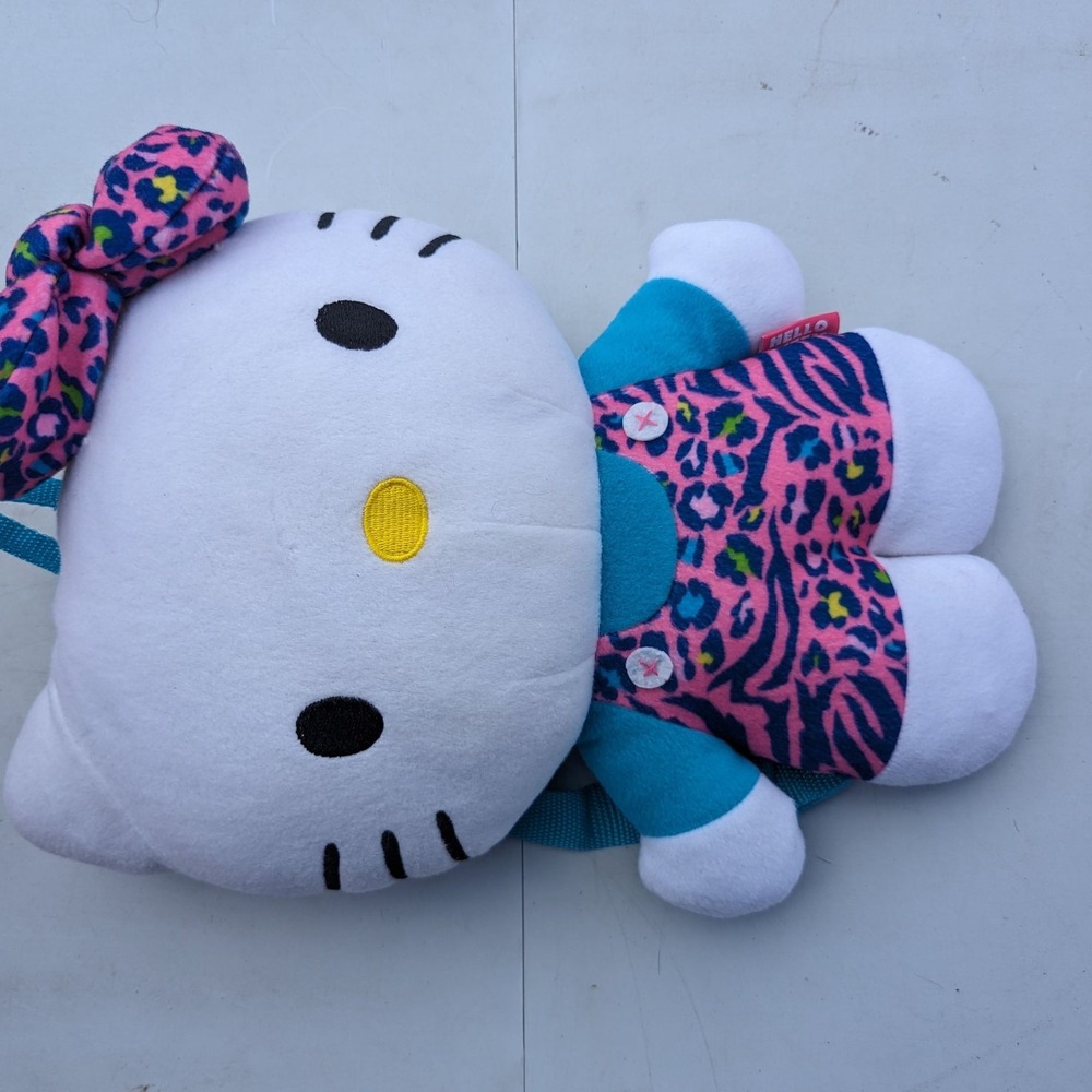 RARE SANRIO HELLO KITTY PLUSH ZIPPER BACKPACK PINK LEOPARD CHEETAH PRINT 14 inch
